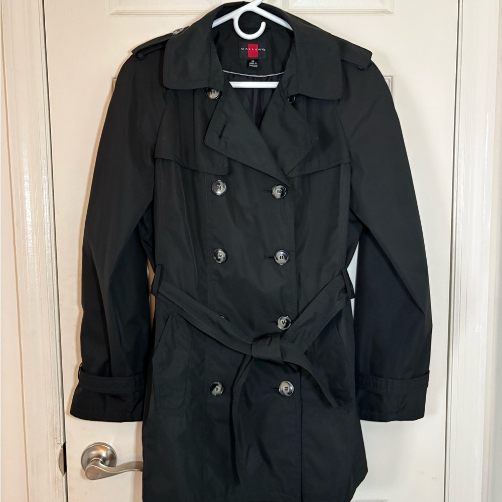 Gallery Women's Black Double-Breasted Trench Coat